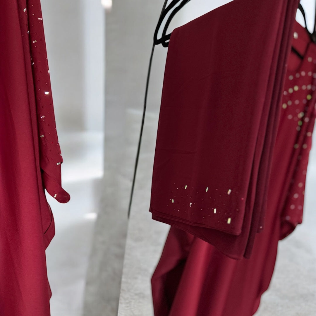 Khaleeji Butterfly Abaya-Dark Red