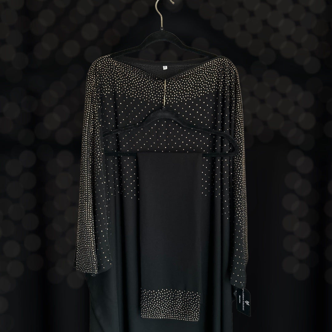Black Butterfly Khaleeji Abaya with Gold Stone Detailing