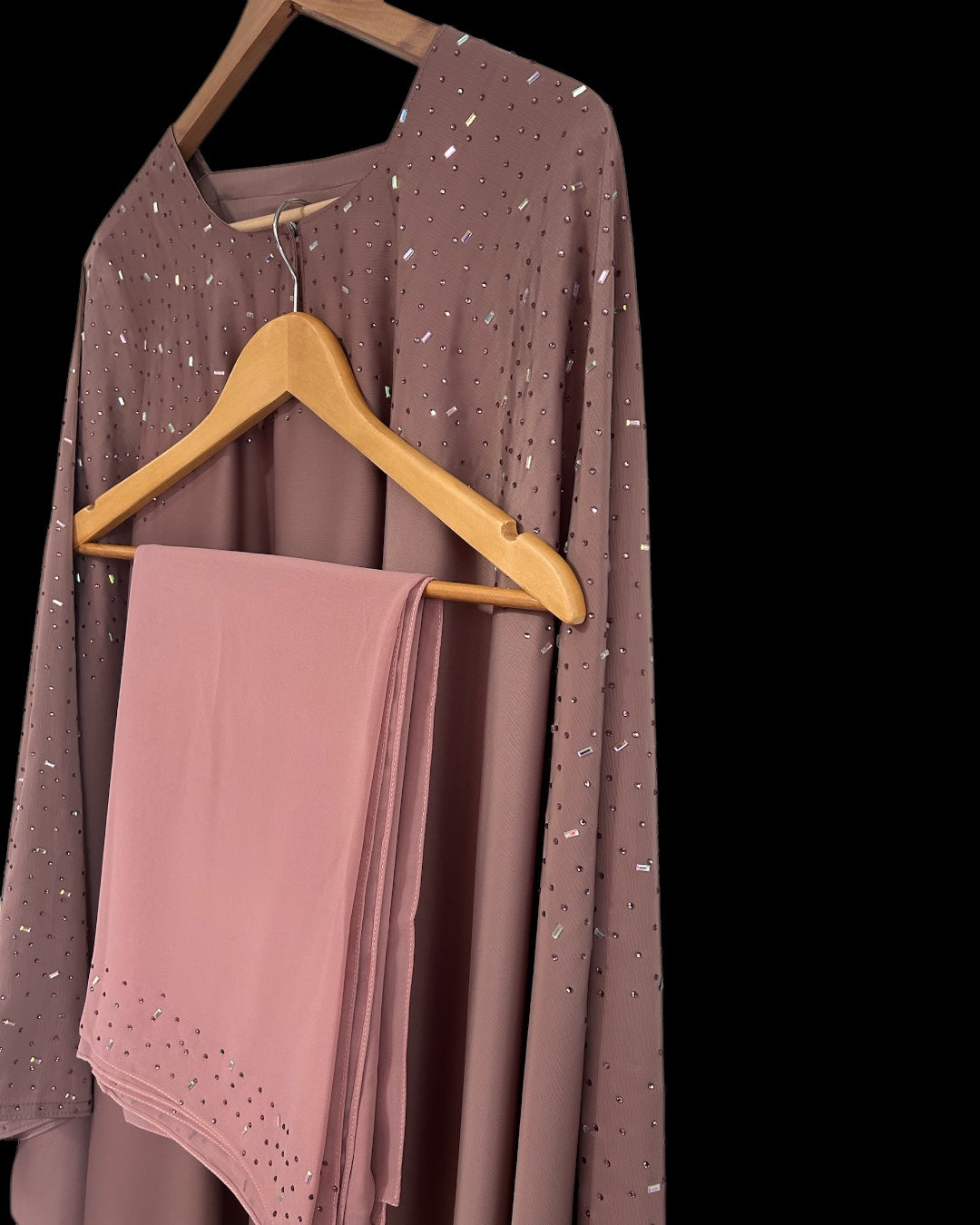 Butterfly Khaleeji Dusty rose abaya with matching scarf