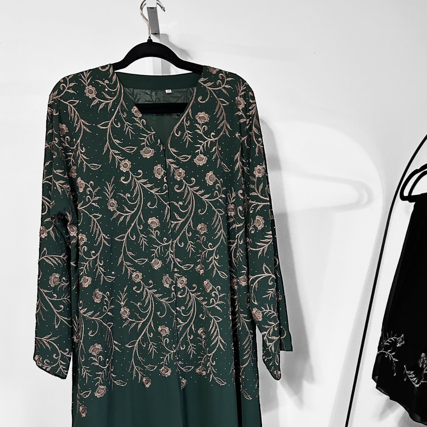 Forest Green Chiffon Abaya Set | Double-Layered Abaya with Embroidered Top & Sleeves + Stones | Eid, Wedding & Special Occasion Wear