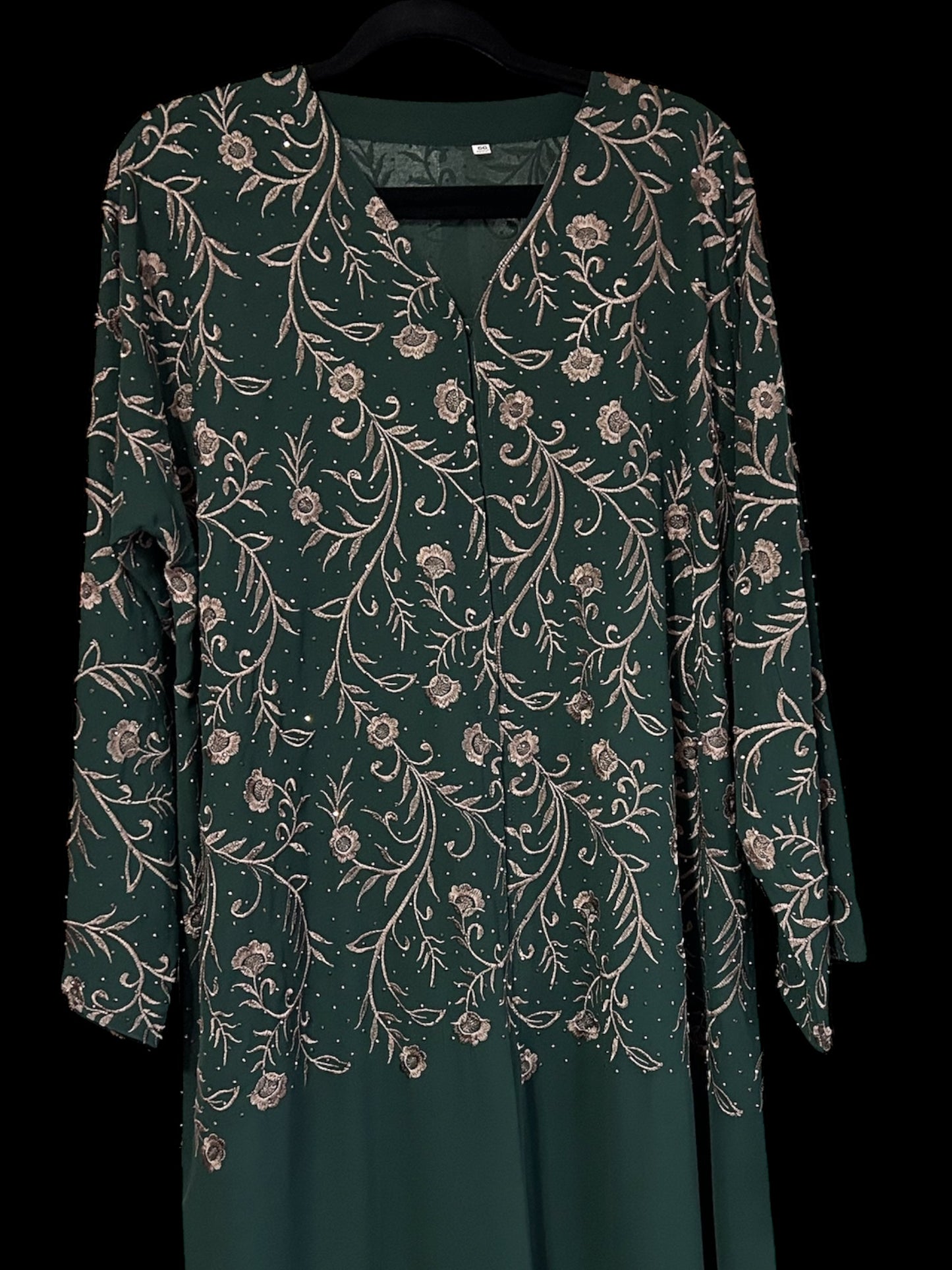 Forest Green Chiffon Abaya Set | Double-Layered Abaya with Embroidered Top & Sleeves + Stones | Eid, Wedding & Special Occasion Wear