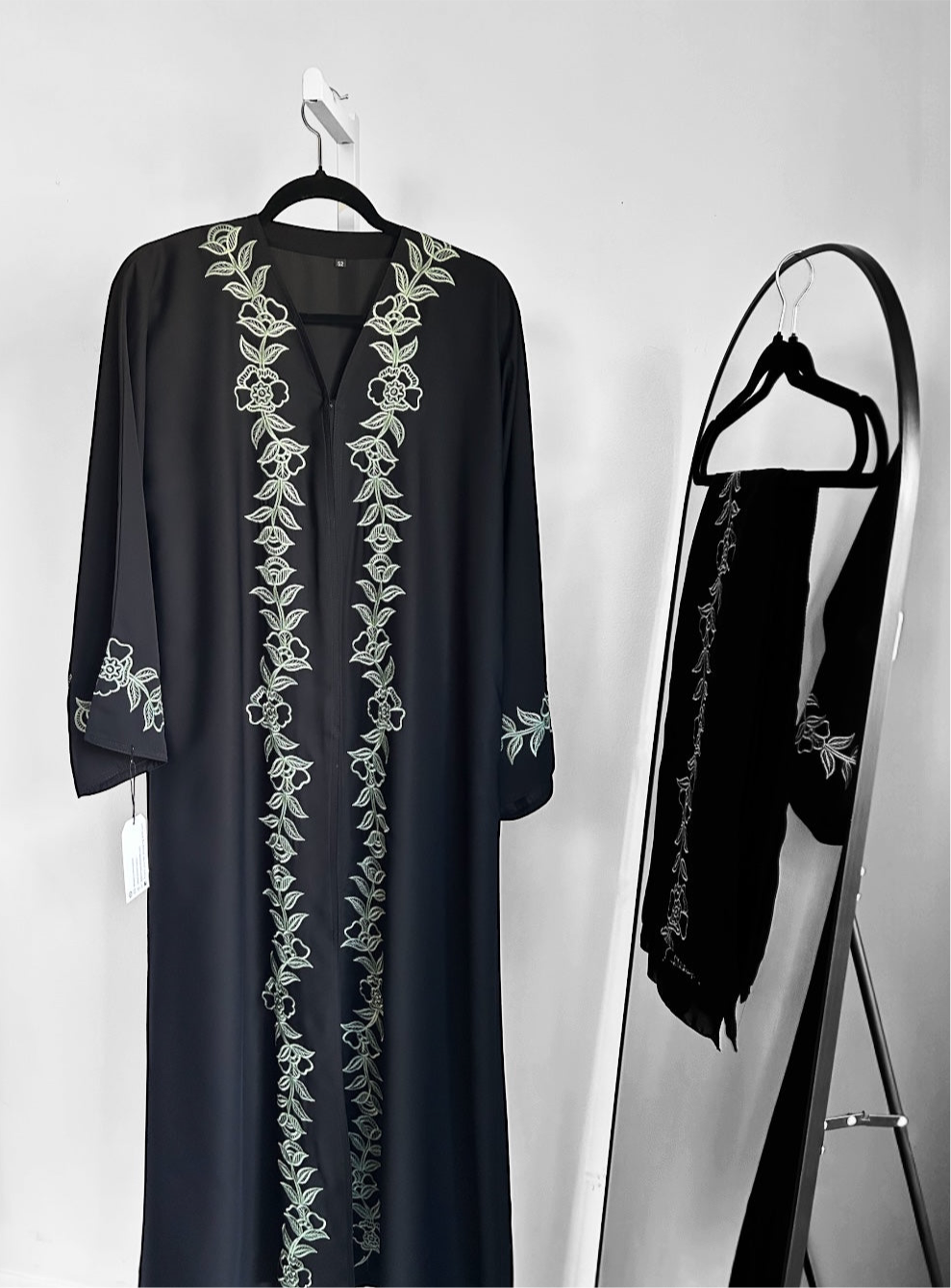 Classic Black Korean Nida Abaya |  Embroidery with Matching Scarf| Elegant Modest  black abaya, dubai abaya in multiple embroidery colors
