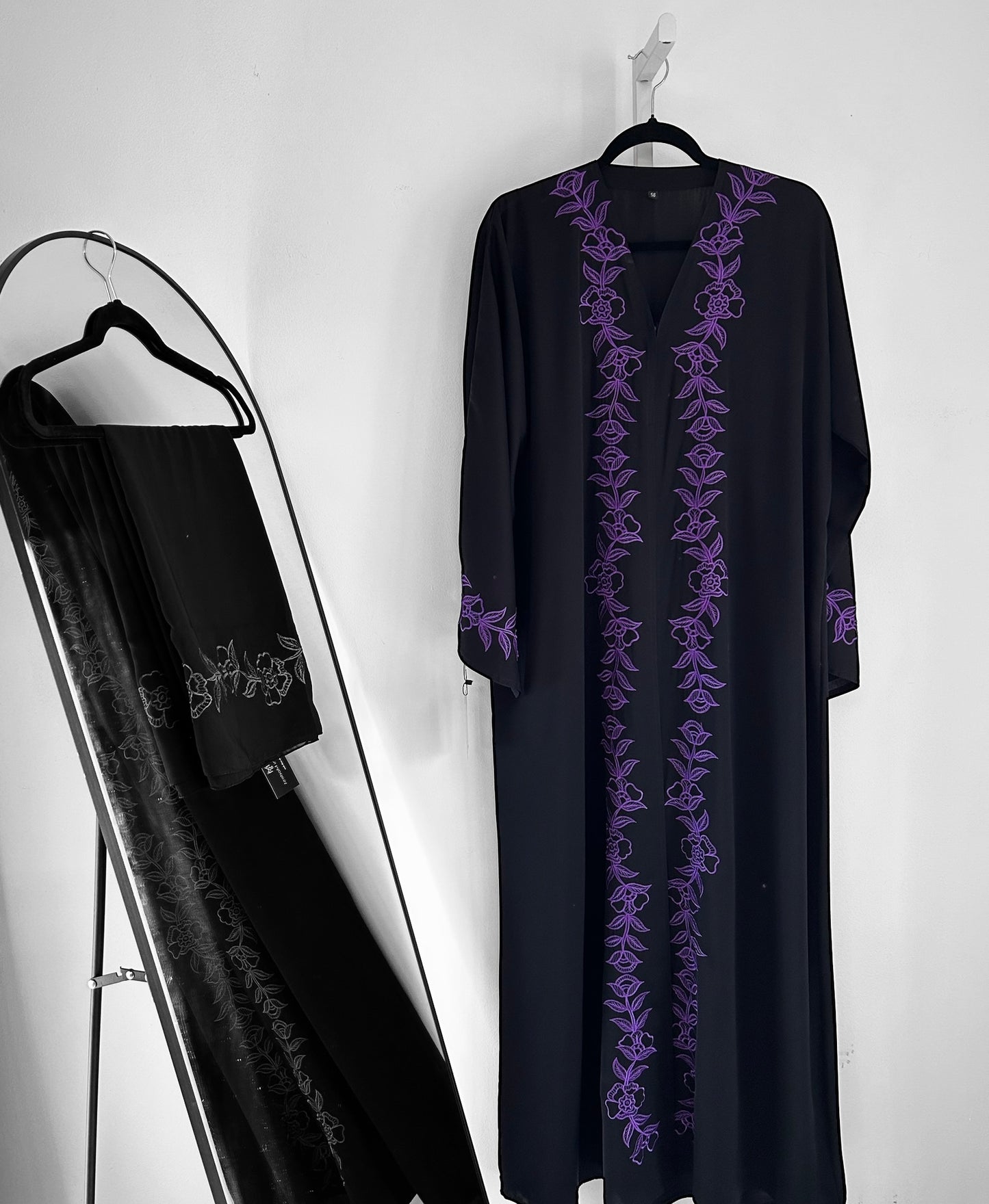 Classic Black Korean Nida Abaya |  Embroidery with Matching Scarf| Elegant Modest  black abaya, dubai abaya in multiple embroidery colors
