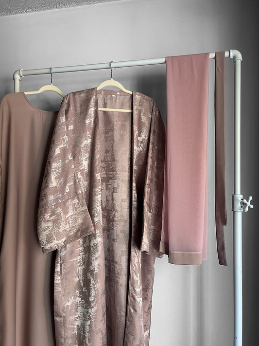Luxurious 4-Piece Jacquard Abaya Set for All Seasons