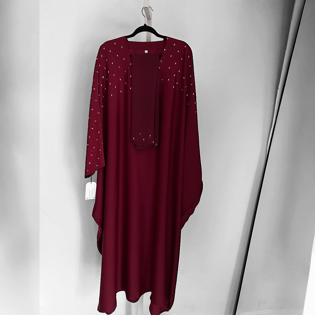 Khaleeji Butterfly Abaya-Dark Red