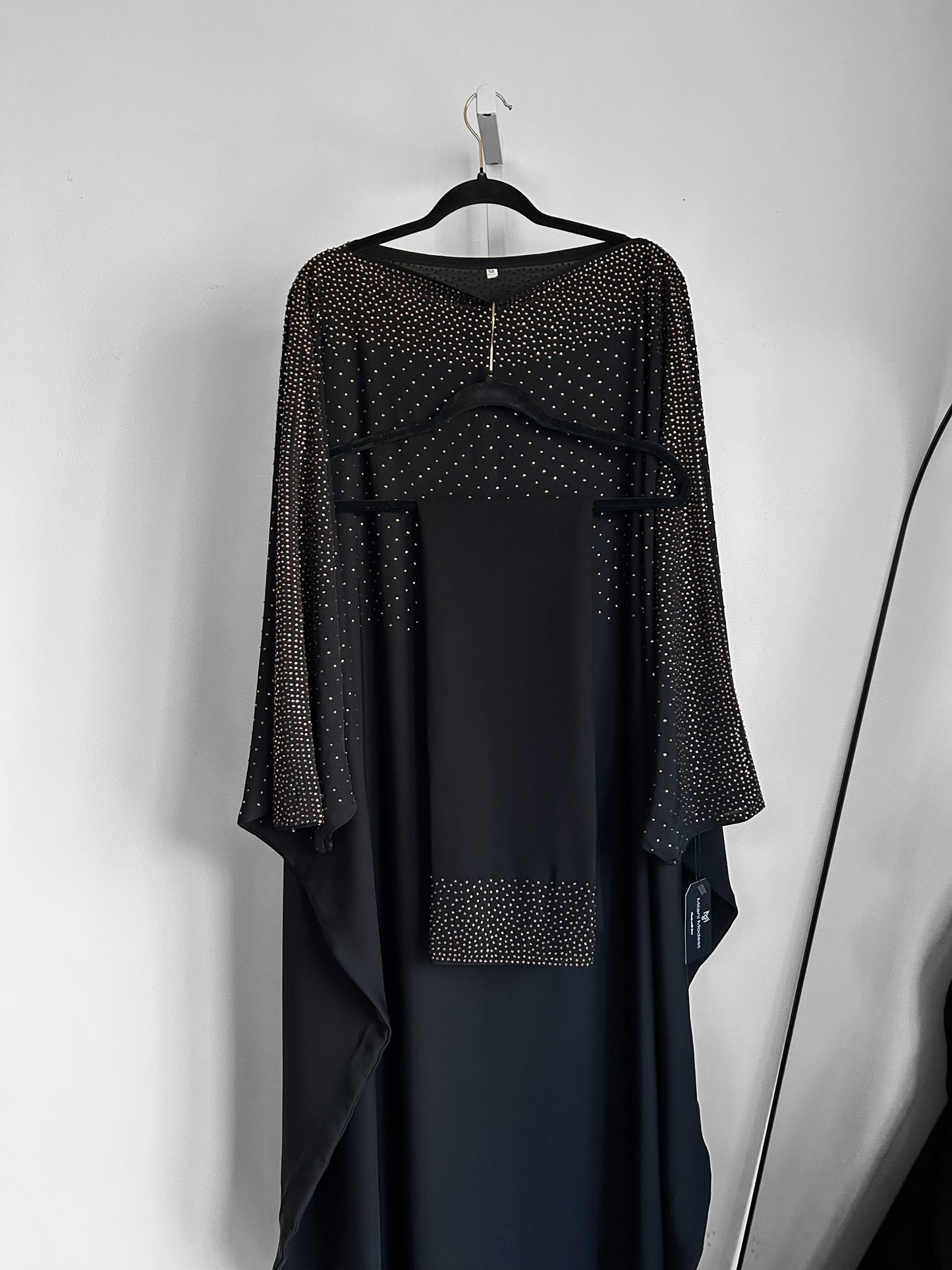 Black Butterfly Khaleeji Abaya with Gold Stone Detailing