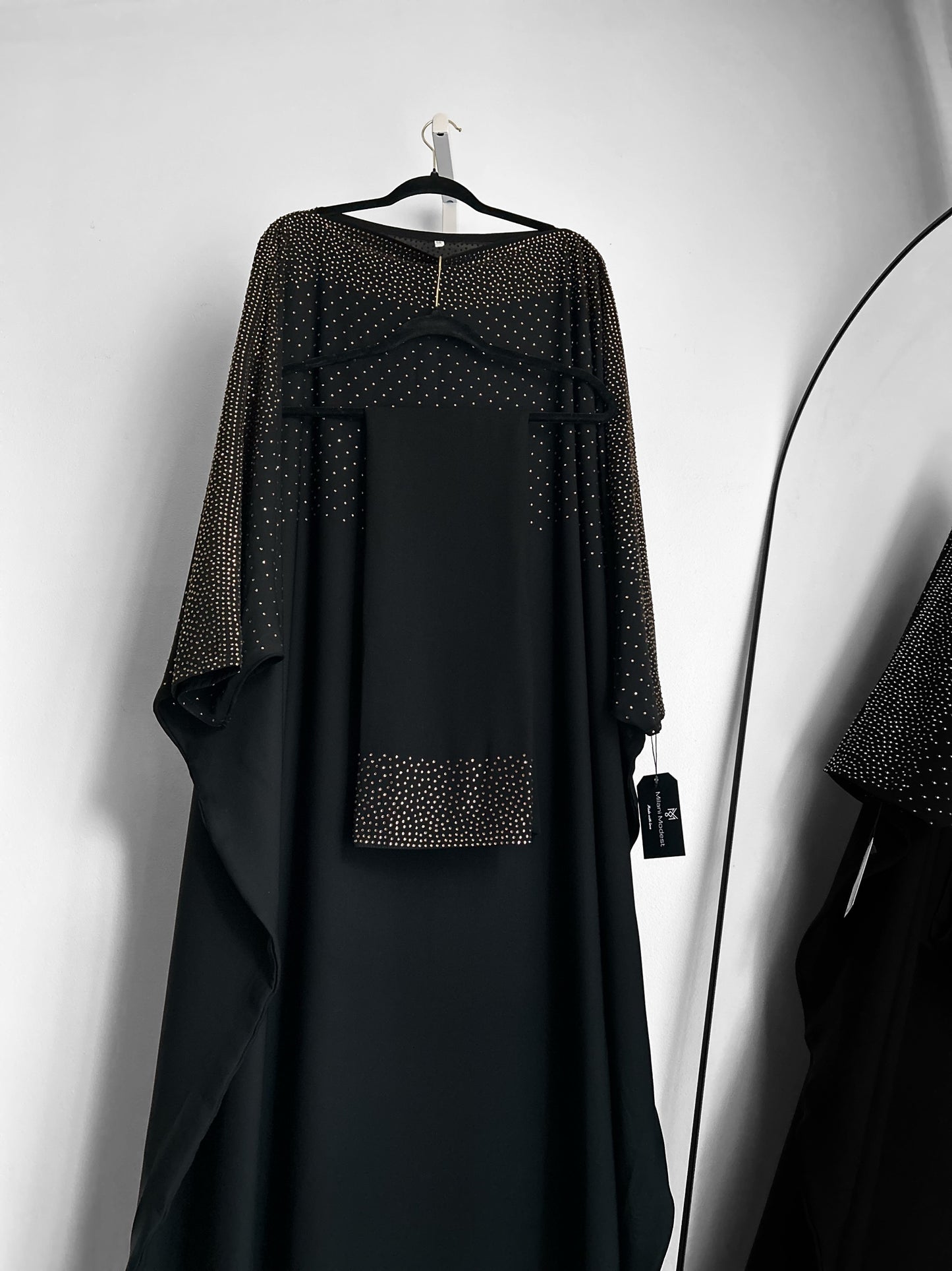 Black Butterfly Khaleeji Abaya with Gold Stone Detailing