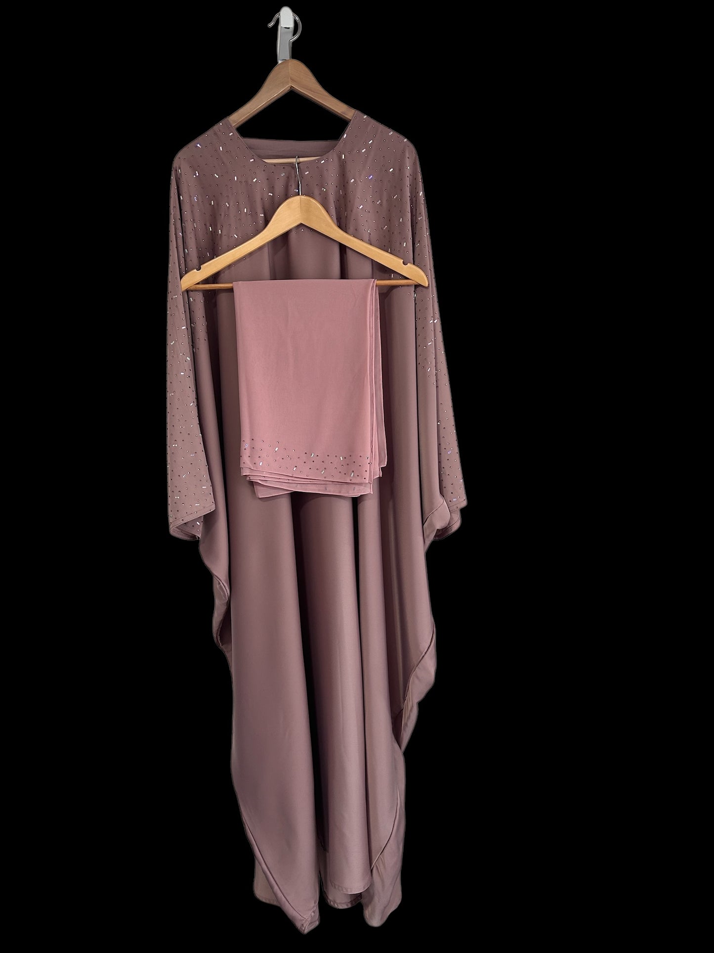 Butterfly Khaleeji Dusty rose abaya with matching scarf